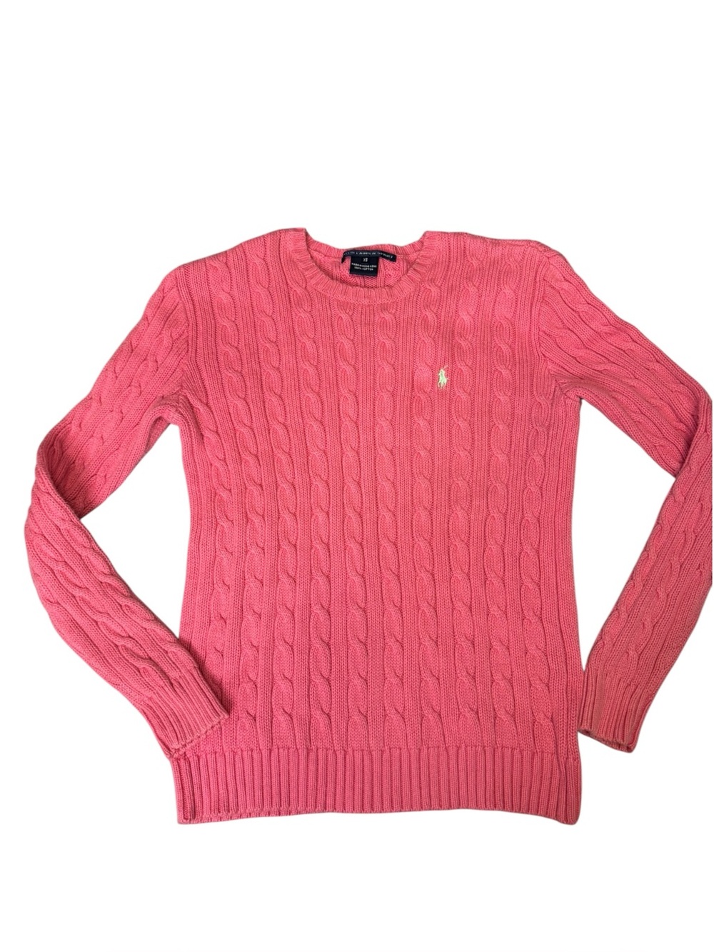 Ralph Lauren Women’s Pink Cable Knit Crewneck Sweater